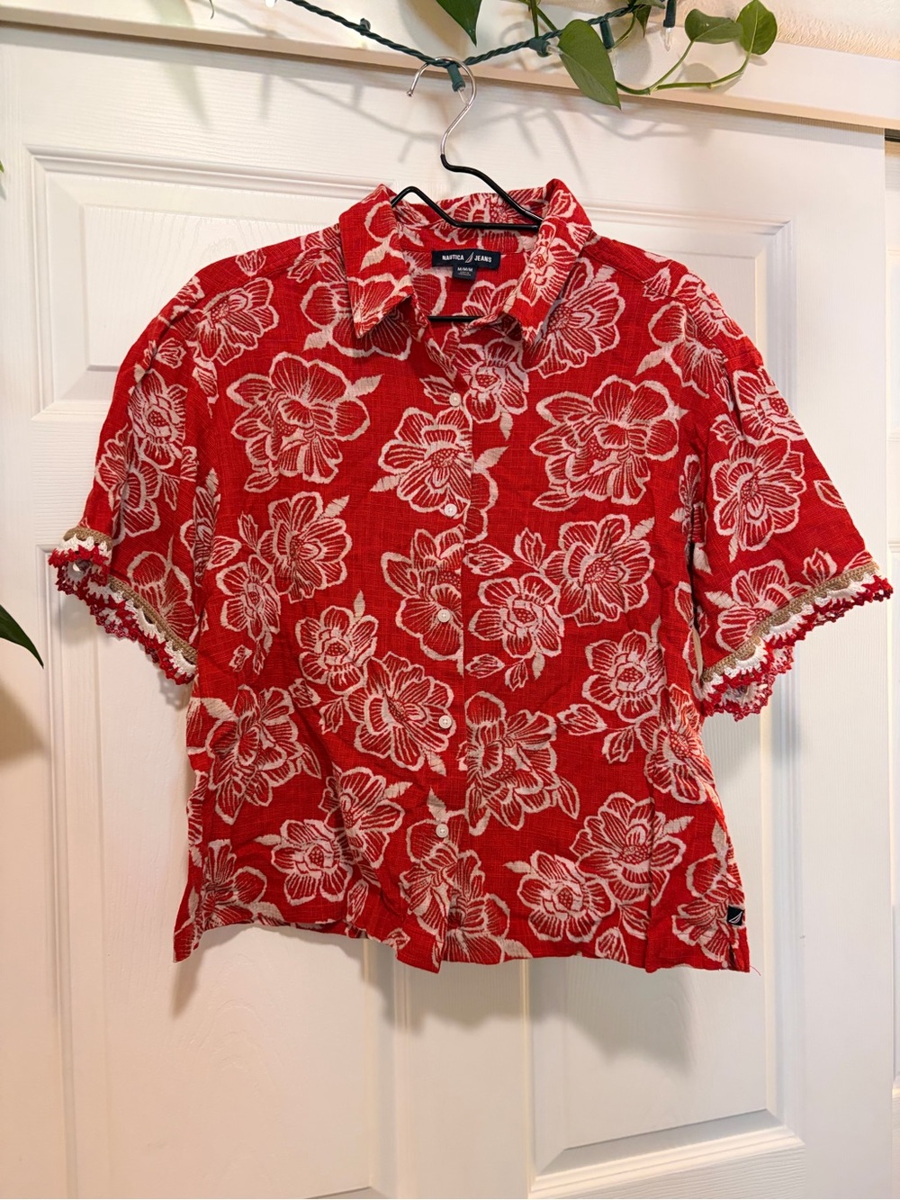 Nautica Red Floral Short-Sleeve Button-Down Shirt